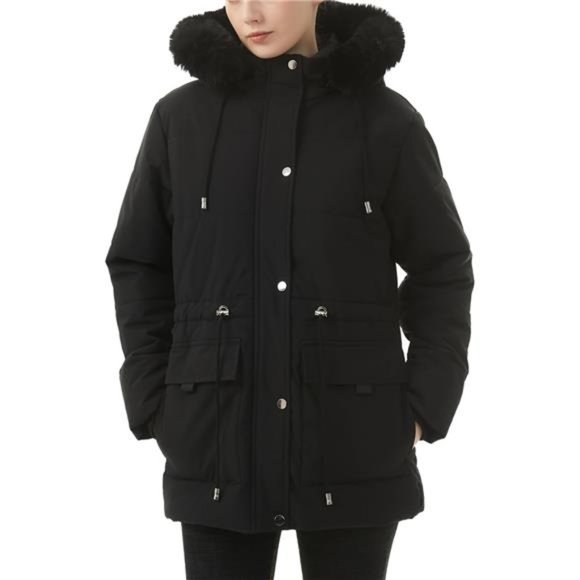 Puffer Coat Thicken Fleece Lined Down Jacket Faux Fur for Women
